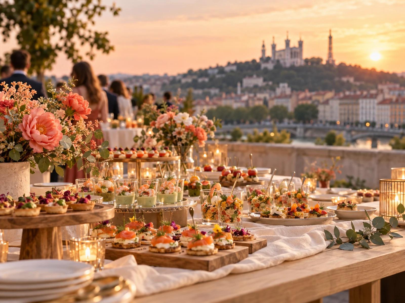 Buffet de traiteur dressé pour une réception à Lyon