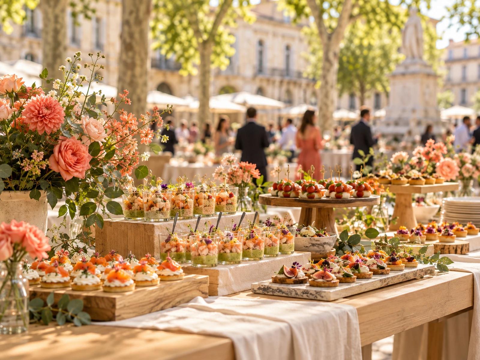 Buffet de traiteur dressé pour une réception à Montpellier