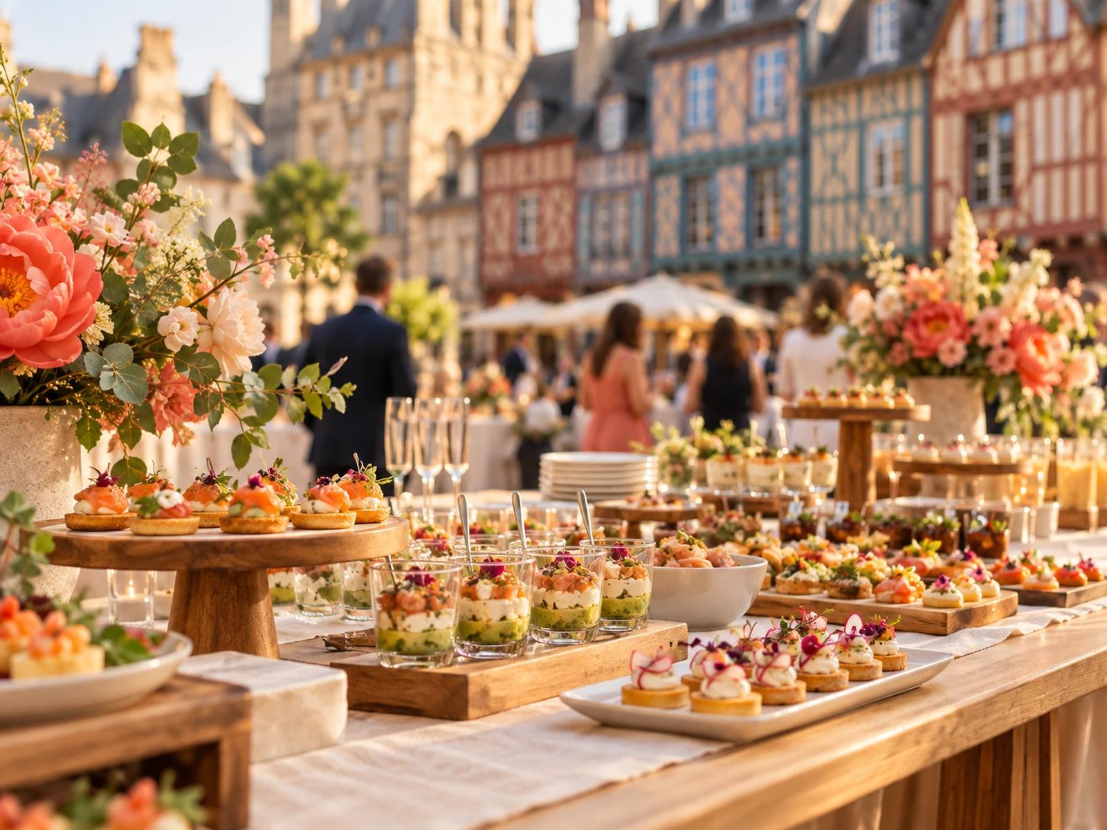 Buffet de traiteur dressé pour une réception à Rennes