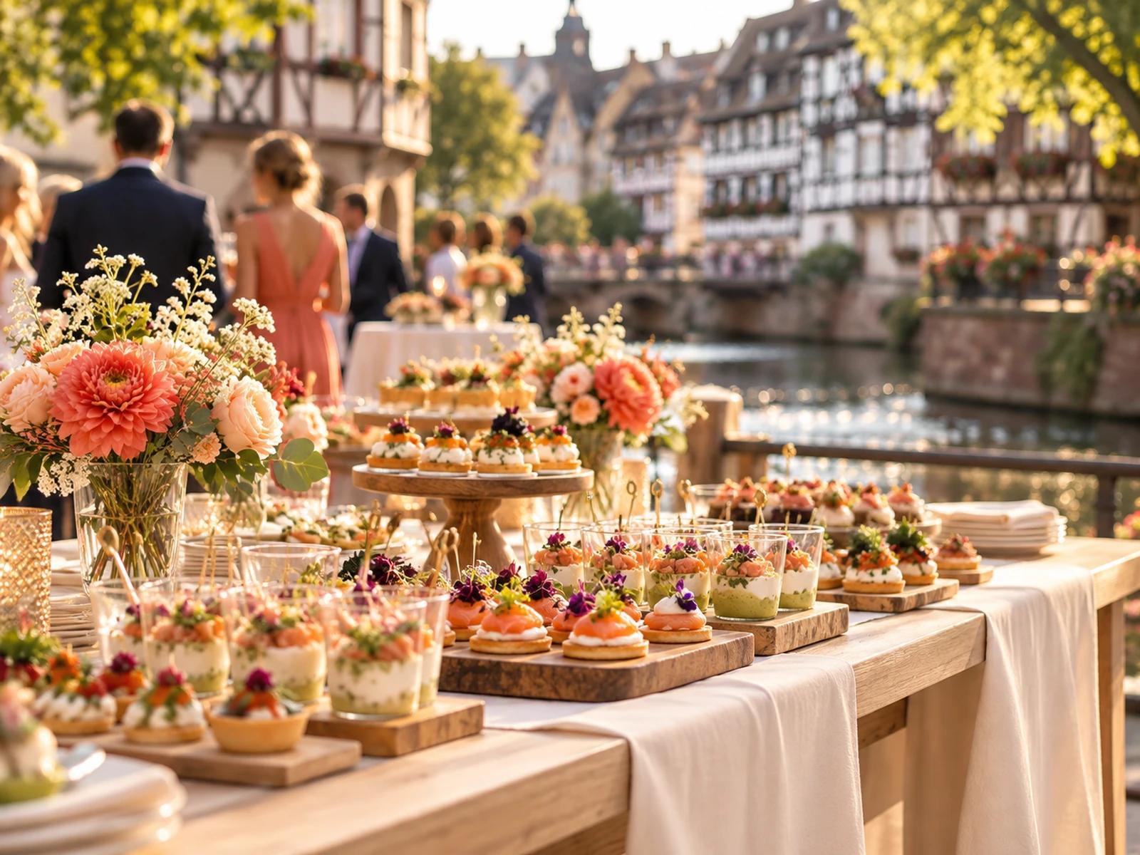 Buffet de traiteur dressé pour une réception à Strasbourg
