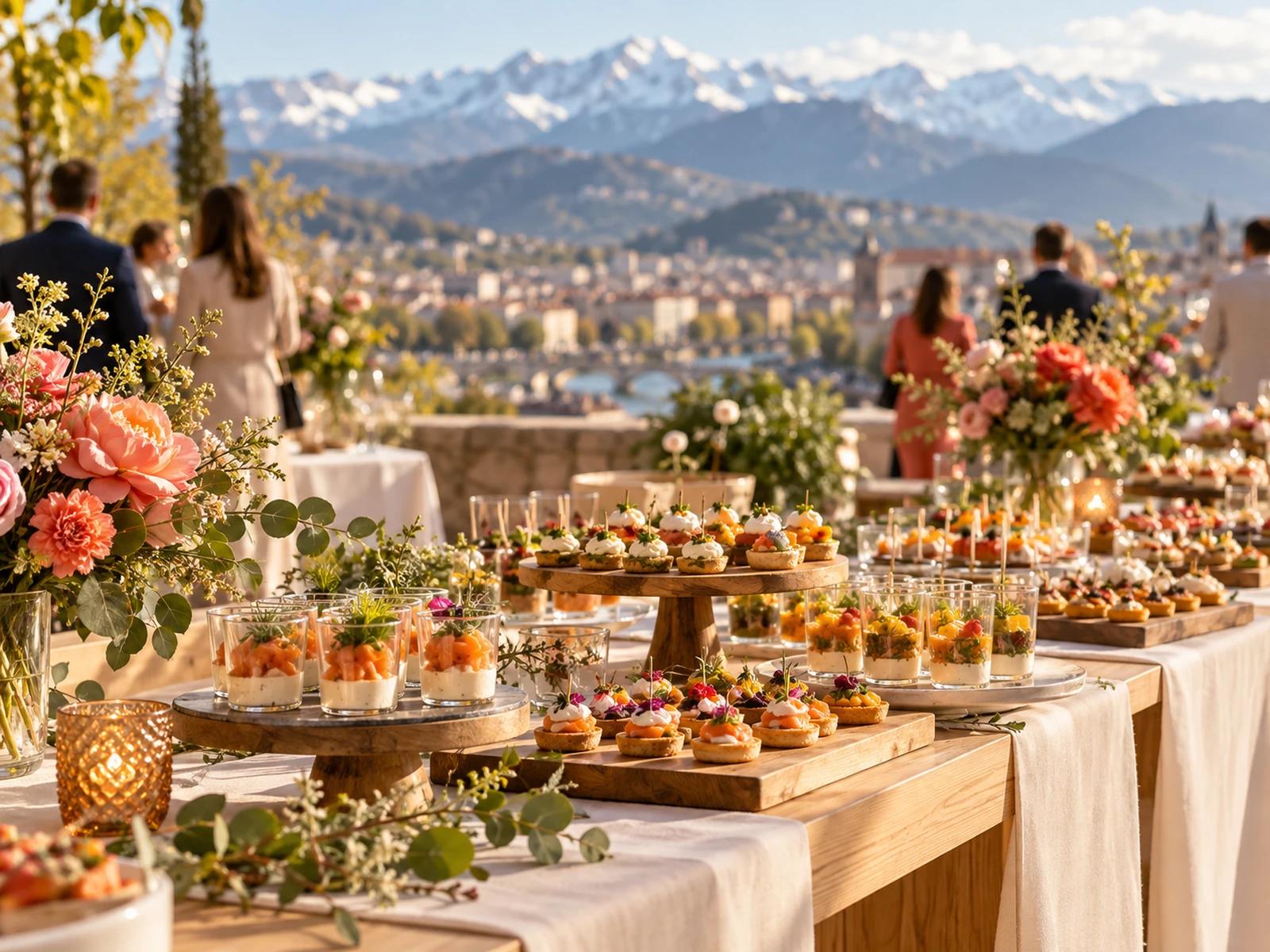 Buffet de traiteur dressé pour une réception à Grenoble