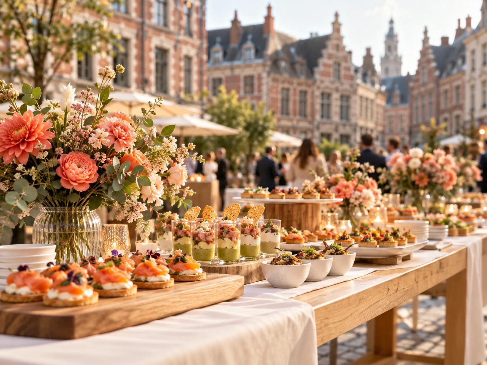 Buffet de traiteur dressé pour une réception à Lille