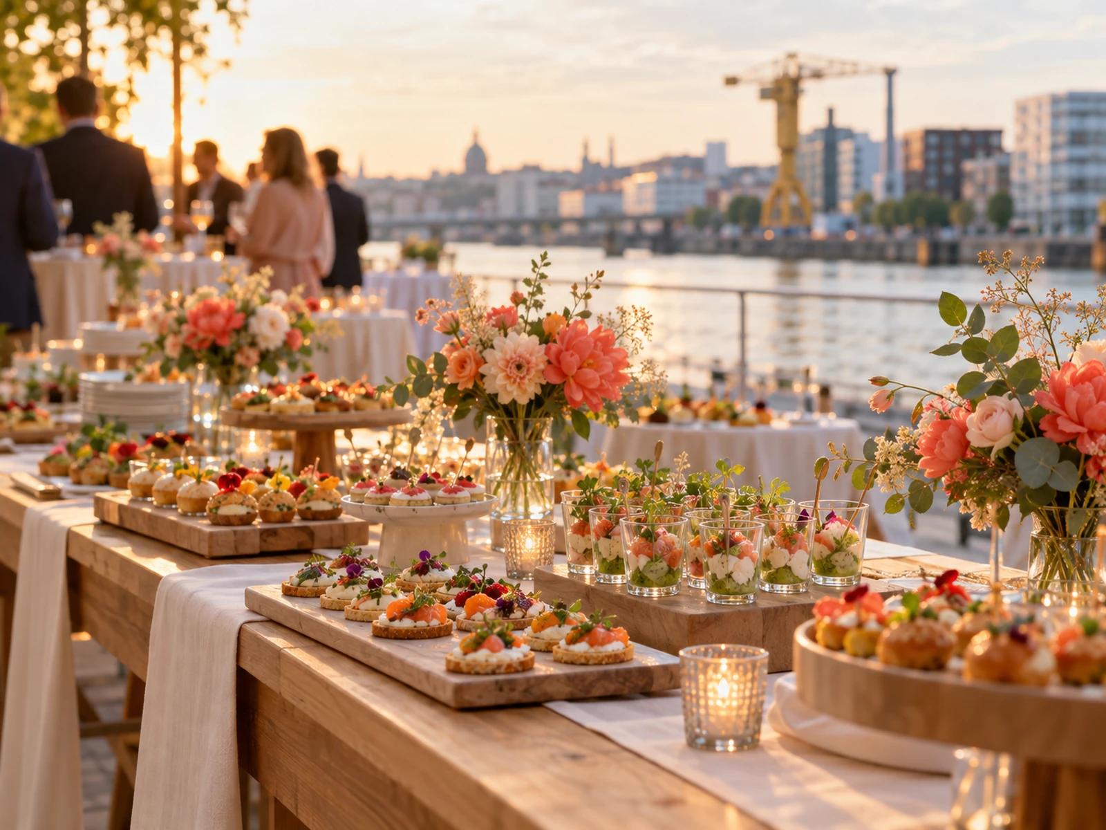 Buffet de traiteur dressé pour une réception à Nantes